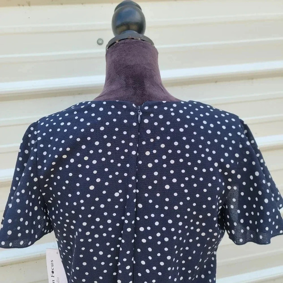 NWT En Focus Studio Women Navy Blue Polka Dot V-Neck Jumpsuit sz 6 - Picture 6 of 12